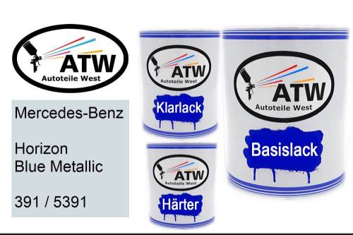 Mercedes-Benz, Horizon Blue Metallic, 391 / 5391: 1L Lackdose + 1L Klarlack + 500ml Härter - Set, von ATW Autoteile West.